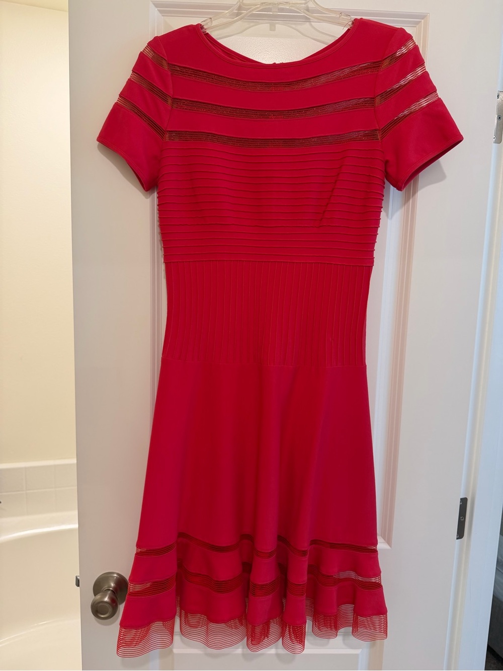 Tadashi Shoji Red Short-Sleeve Midi Fit-and-Flare Dress